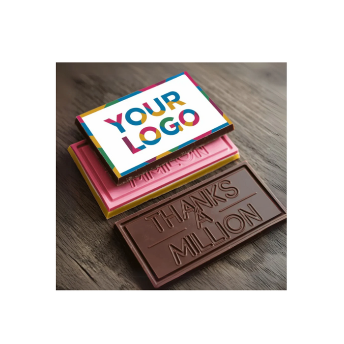 Custom chocolate bars withThanks a Million" and branded logo