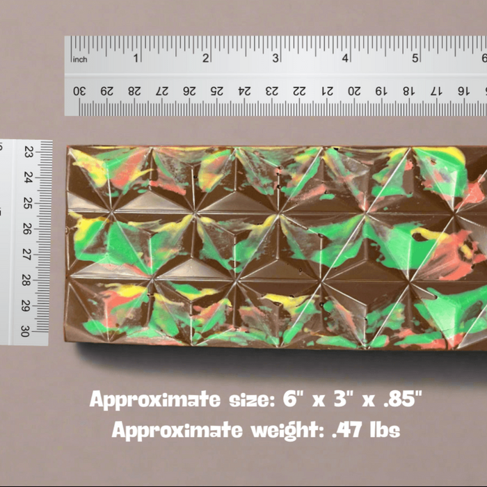 Colorful gluten-free vegan Dubai chocolate bar, approx. 6x3"x.85", 0.47 lbs