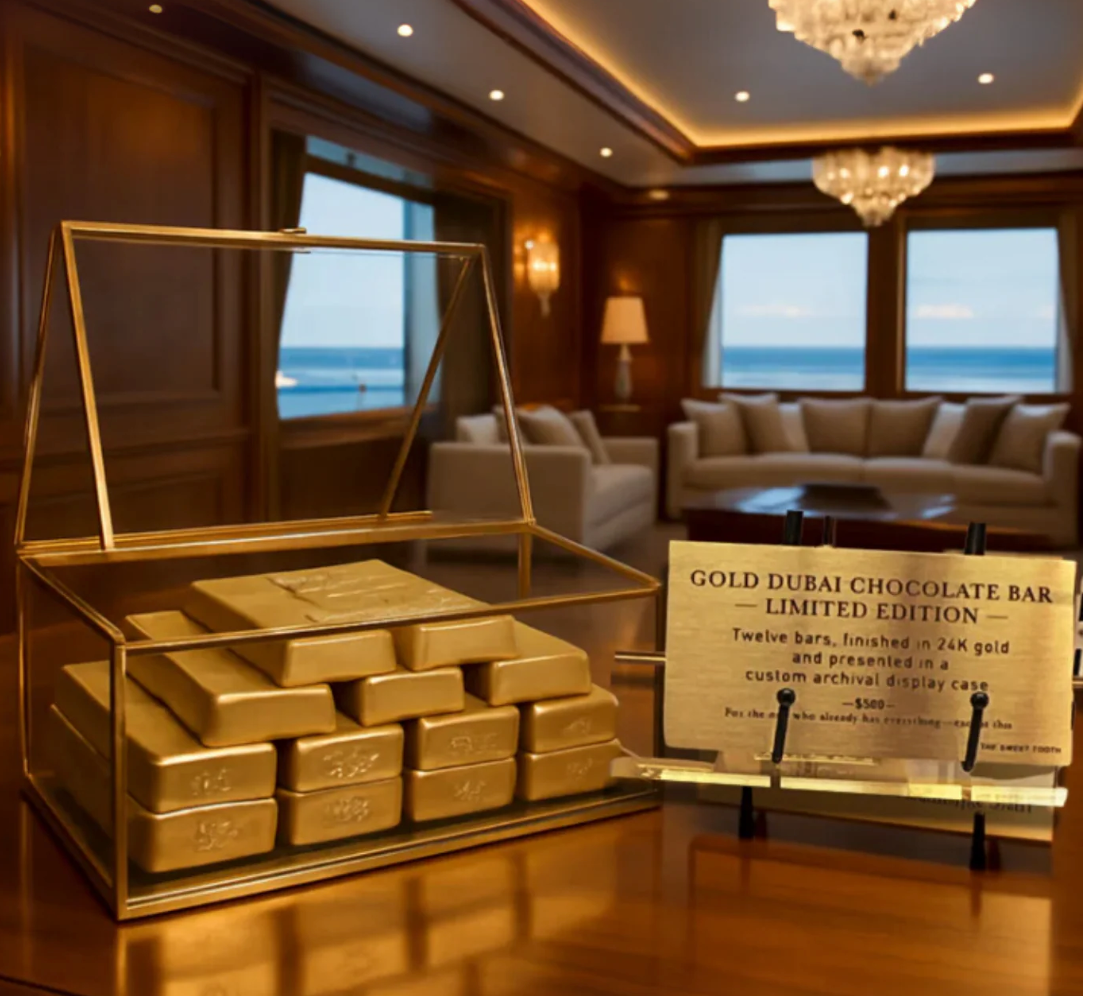 24K edible Gold Dubai Chocolate bars on a new Yacht-limited edition bars