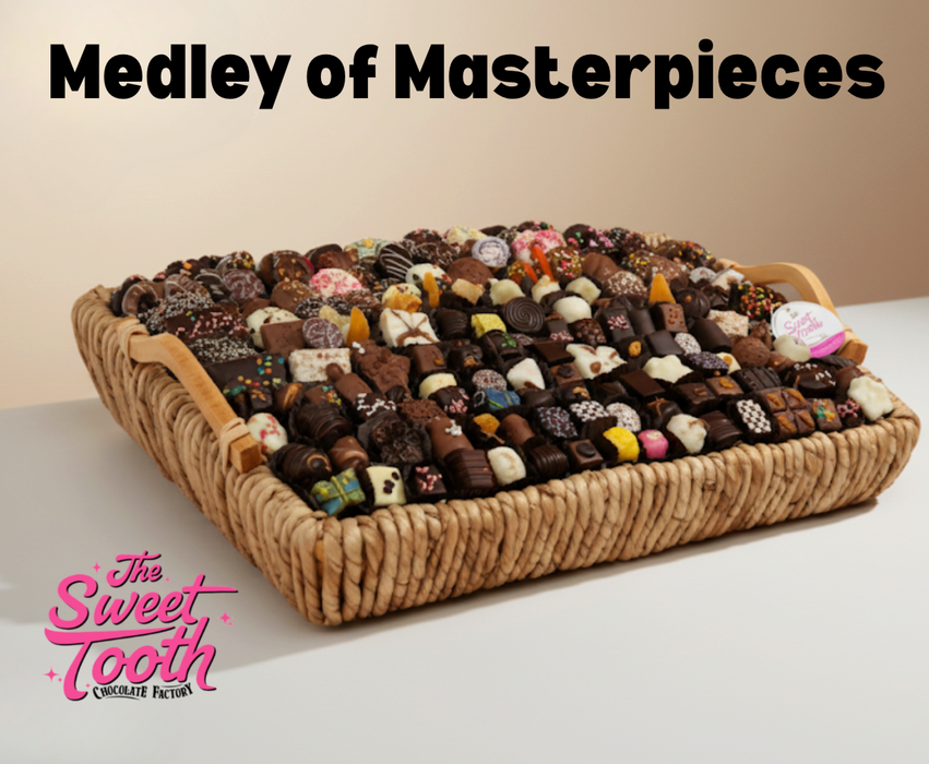 Basket of assorted chocolates with 'The Sweet Tooth' logo