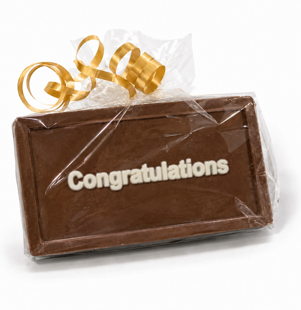 Congratulations chocolate greeting card, 3 1/2 by 2 inch chocolate plaque
