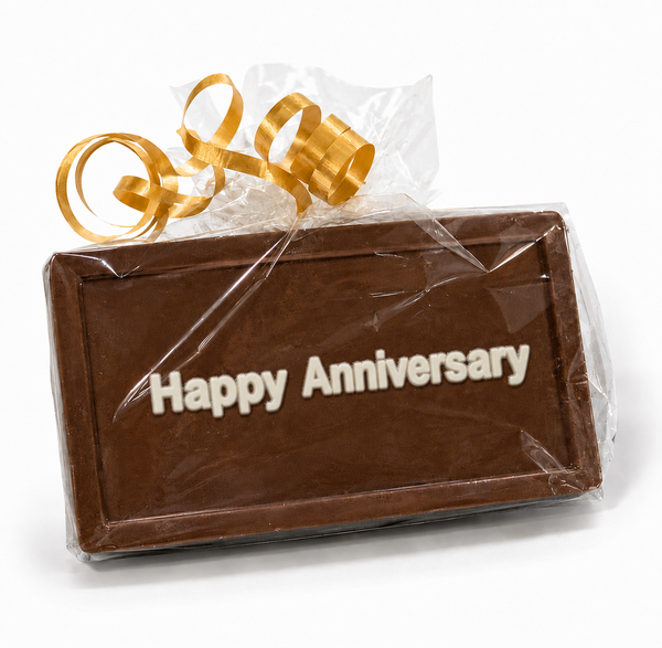 Happy Anniversary chocolate greeting card, 3 1/2 by 2 inch chocolate plaque