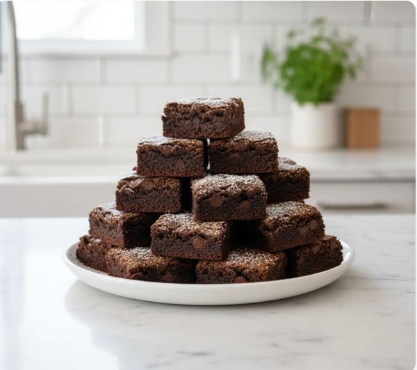 Brownies stacked on a plate