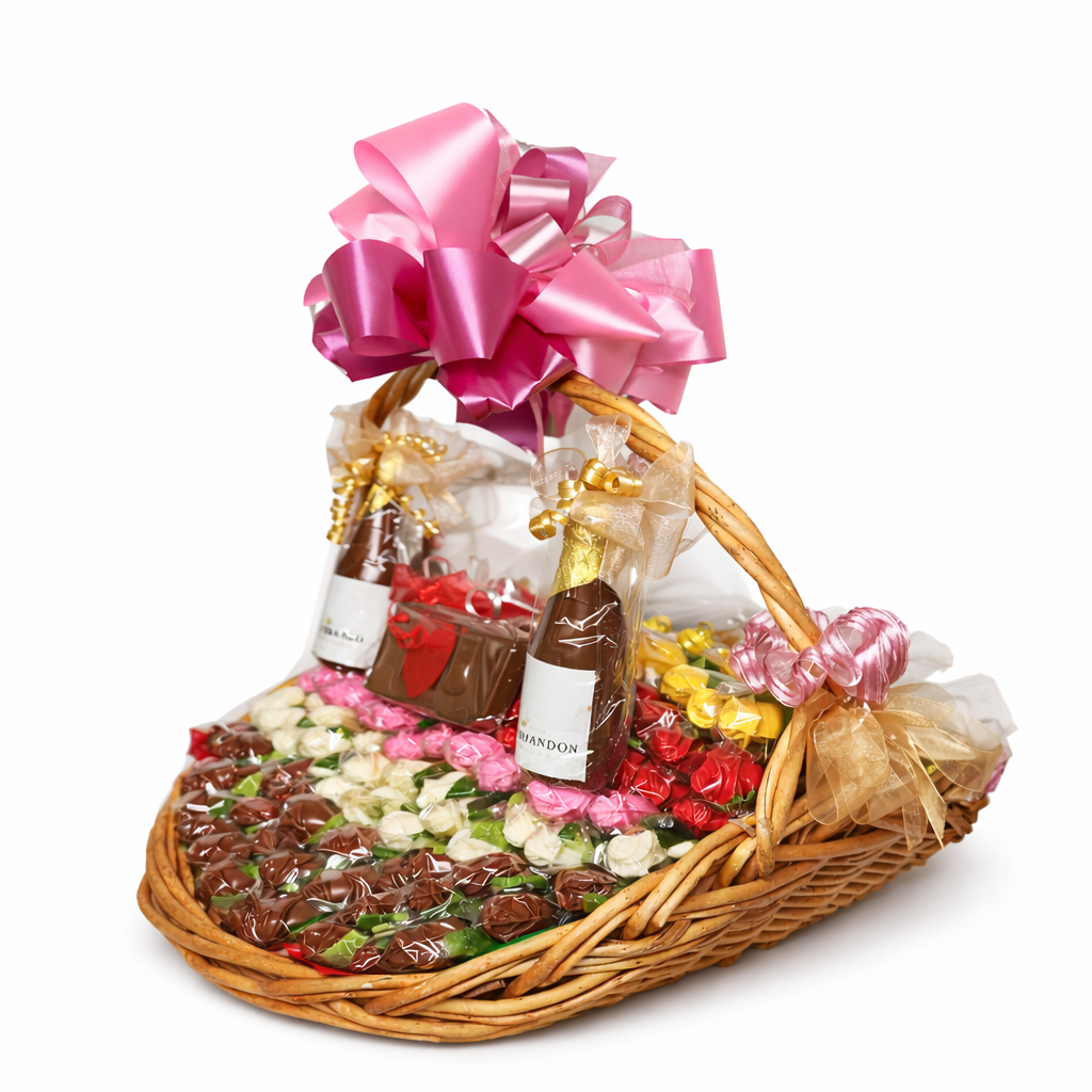 Chocolate champagne gift basket for elegant celebrations by The Sweet Tooth