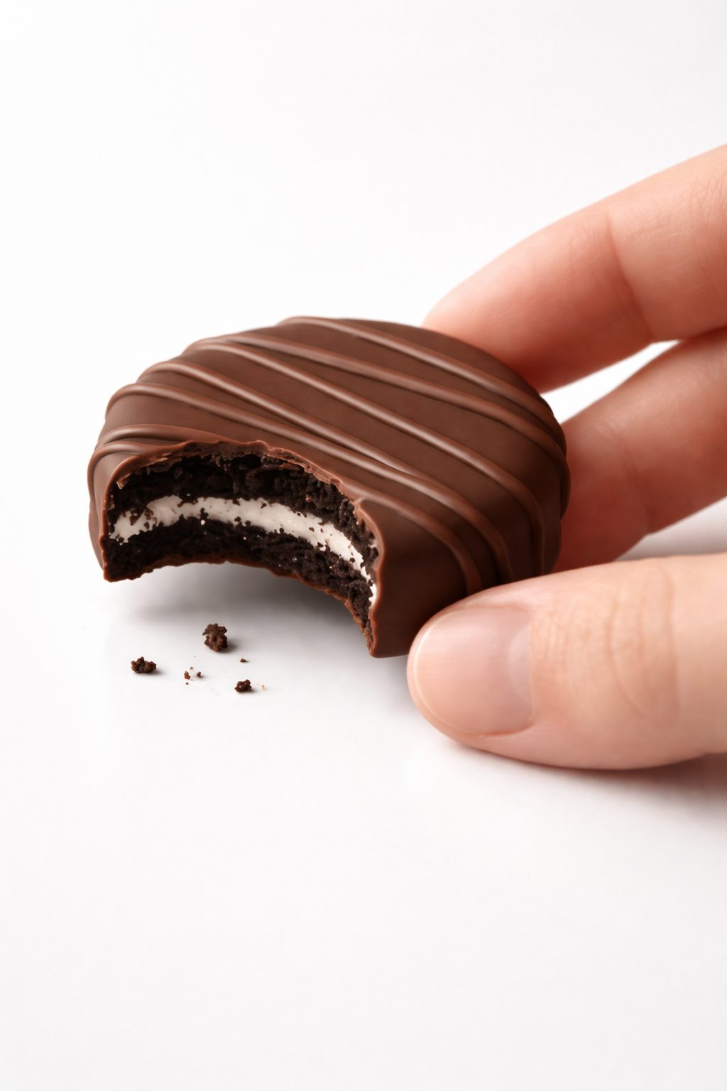 Chocolate covered Gluten-Free Oreo cookie bite with milk chocolate drizzle + rich layered crunch + The Sweet Tooth North Miami Beach + since 1979