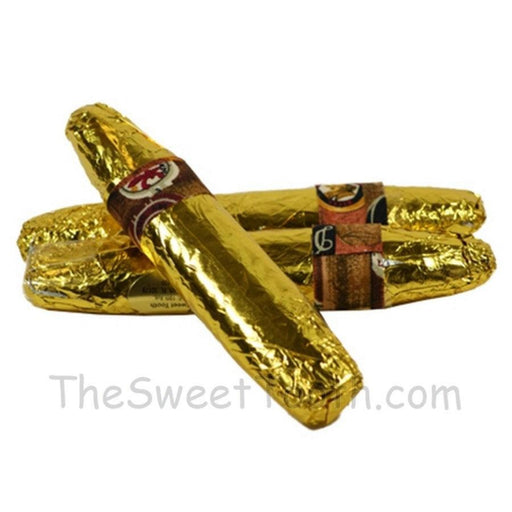 Chocolate Cigars wrapped in gold foil, ideal as Wedding Favors by The Sweet Tooth with a Chocolate Top Hat theme. Perfect for party or baby shower gifts.
