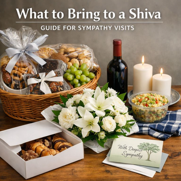 gift baskets are always a good choice to bring to a shiva. 