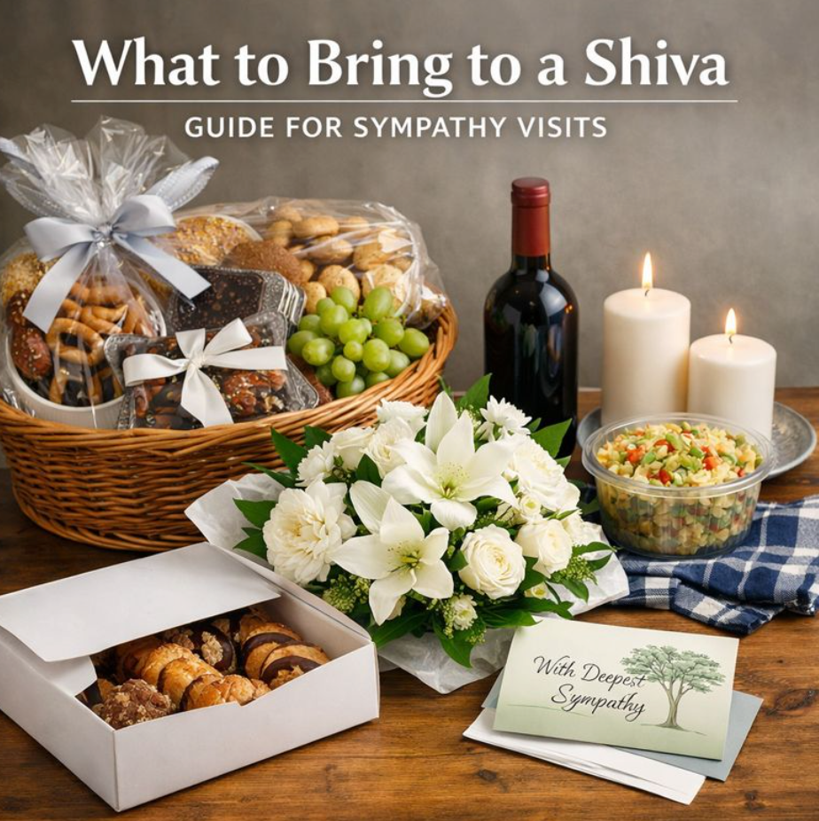 gift baskets are always a good choice to bring to a shiva. 