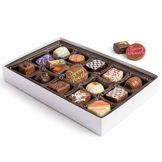 Assorted handmade kosher chocolate in a gift box at The Sweet Tooth factory in North Miami Beach