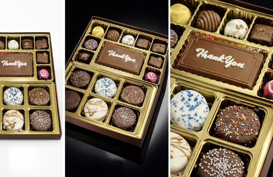 Handmade thank you chocolate gift box with truffles and decorated Oreos from The Sweet Tooth