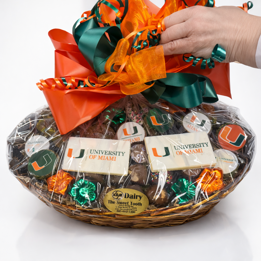 Bed Party Chocolate College Acceptance gift basket with custom logo sweets The Sweet Tooth North Miami Beach since 1979