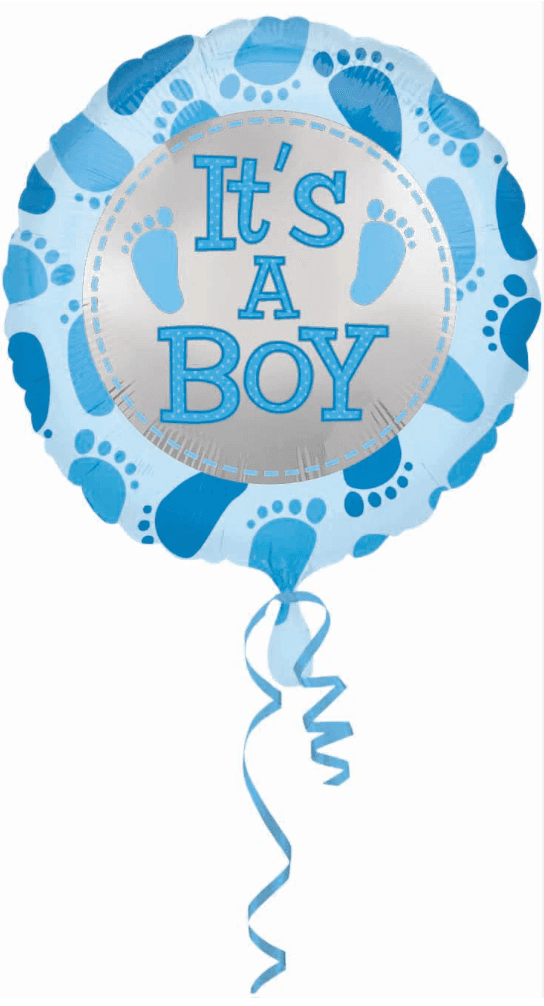 Blue 'It's a Boy' baby balloon with footstep patterns, ideal for baby showers or gender reveal parties. Birthday balloons, the perfect extra.