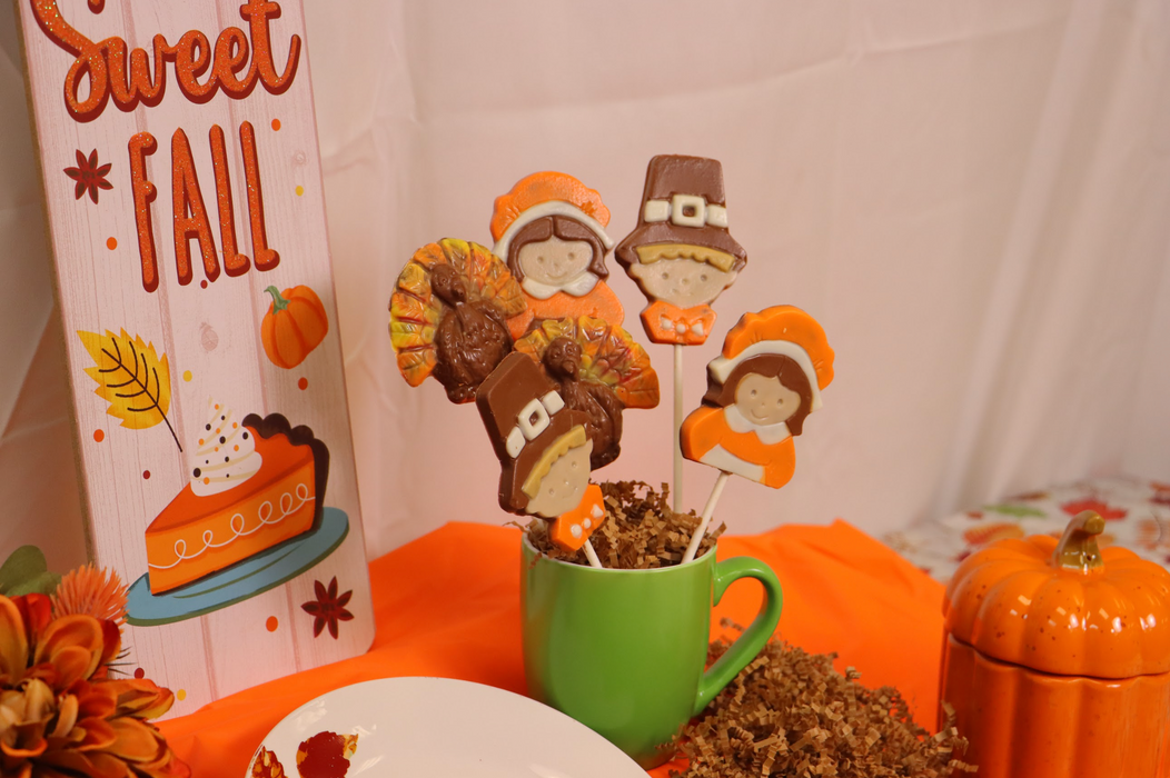 6 Pack of Thanksgiving Themed Chocolate Lollipops