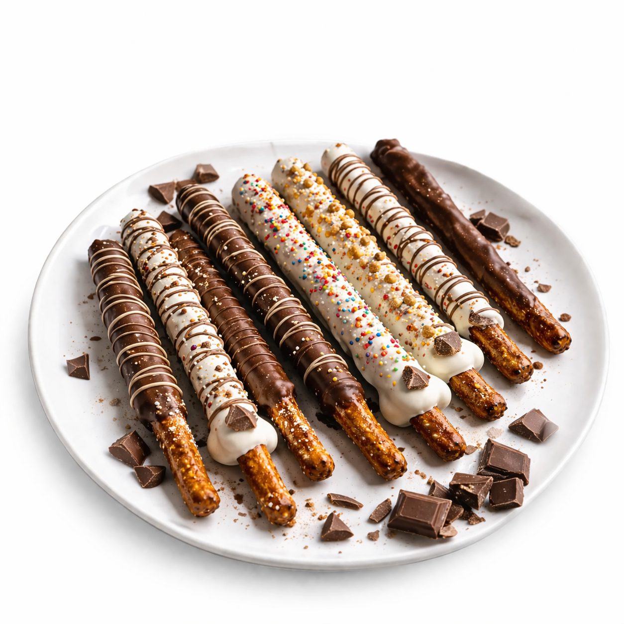 Assorted chocolate-dipped pretzel rods 
from The Sweet Tooth In North Miami Beach