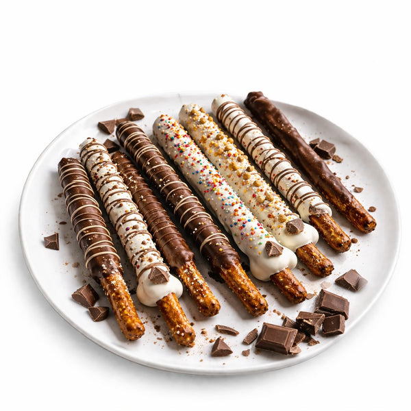 Assorted chocolate-dipped pretzel rods 
from The Sweet Tooth In North Miami Beach