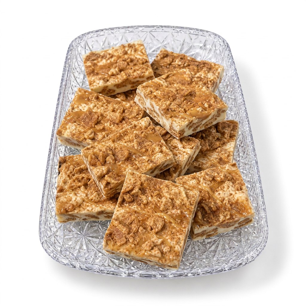 Cinnamon Toast Crunch Bark pieces on a clear tray from The Sweet Tooth