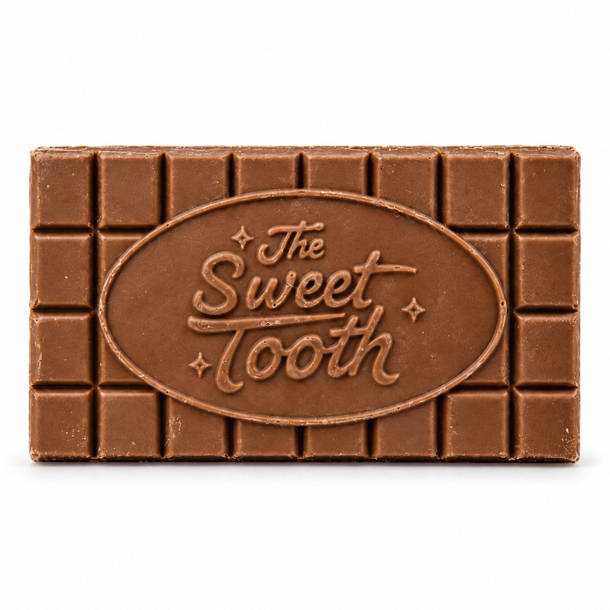 Milk chocolate bar with a raised logo made from a custom mold