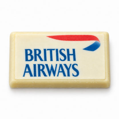 White chocolate bar printed with a full-color company logo