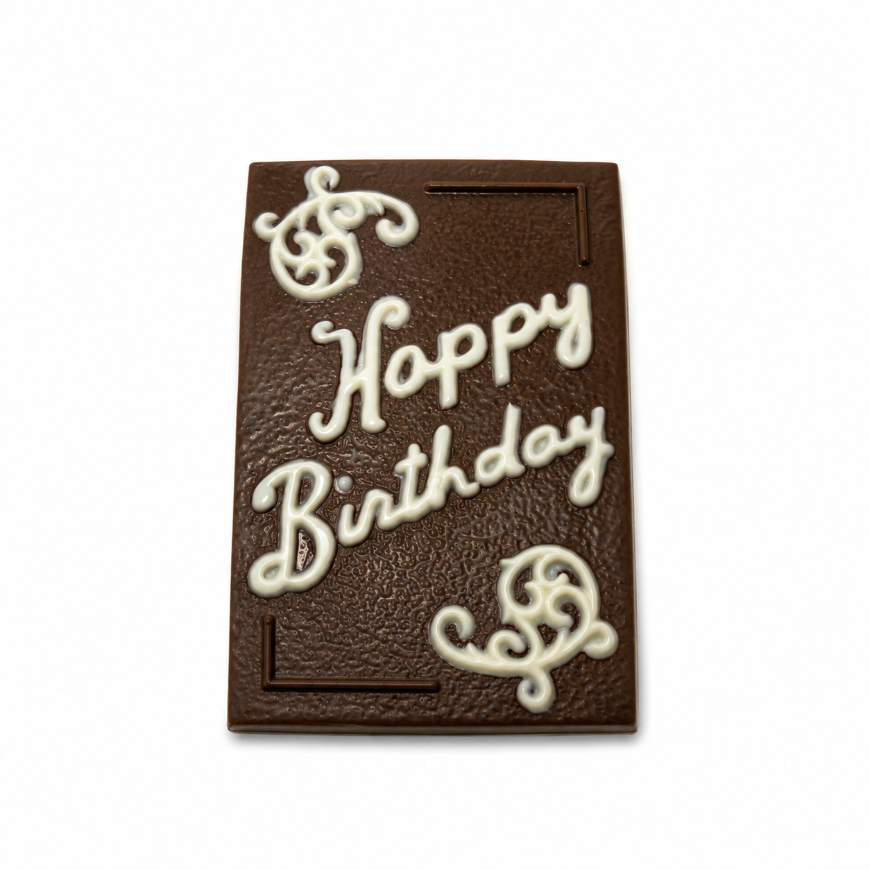 Happy Birthday chocolate plaque with white icing + handcrafted gift chocolate + The Sweet Tooth North Miami Beach + since 1979