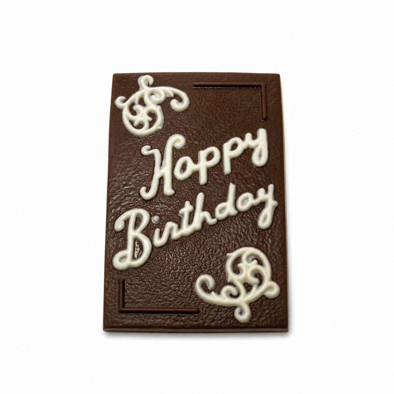 Happy Birthday chocolate plaque with white icing + handcrafted gift chocolate + The Sweet Tooth North Miami Beach + since 1979