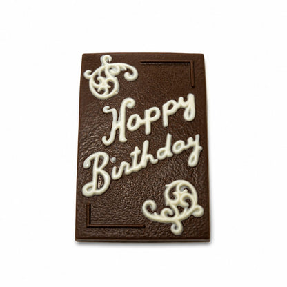 Happy Birthday chocolate plaque with white icing + handcrafted gift chocolate + The Sweet Tooth North Miami Beach + since 1979