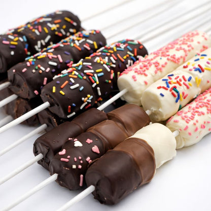 Kosher-Chocolate-covered marshmallow pops with assorted sprinkles on sticks handcrafted treat The Sweet Tooth North Miami Beach since 1979