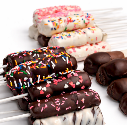 Stacked chocolate marshmallow pops with mixed coatings and sprinkles gift treat The Sweet Tooth North Miami Beach since 1979