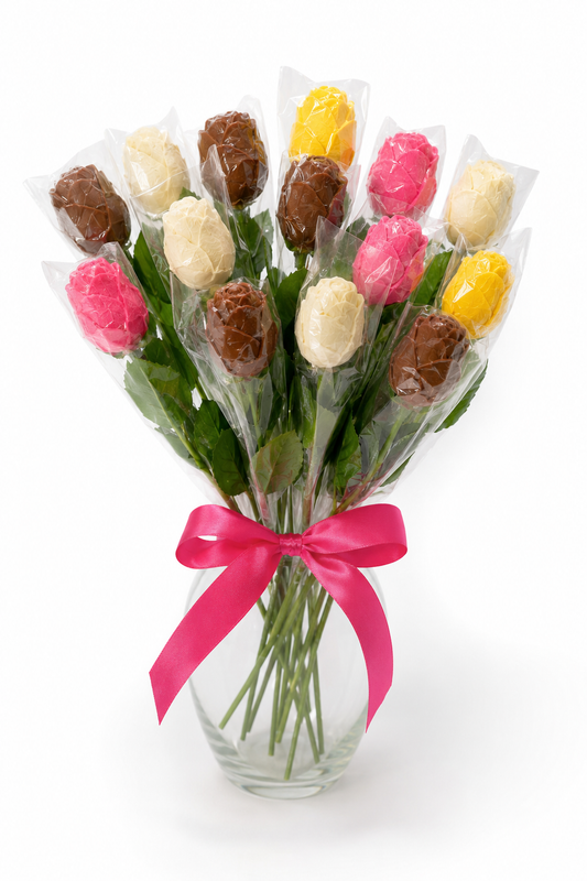 Dozen Chocolate Long-Stem Roses in a Glass Vase