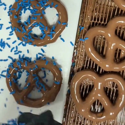 chocolate covered pretzels with blue sprinkles miami