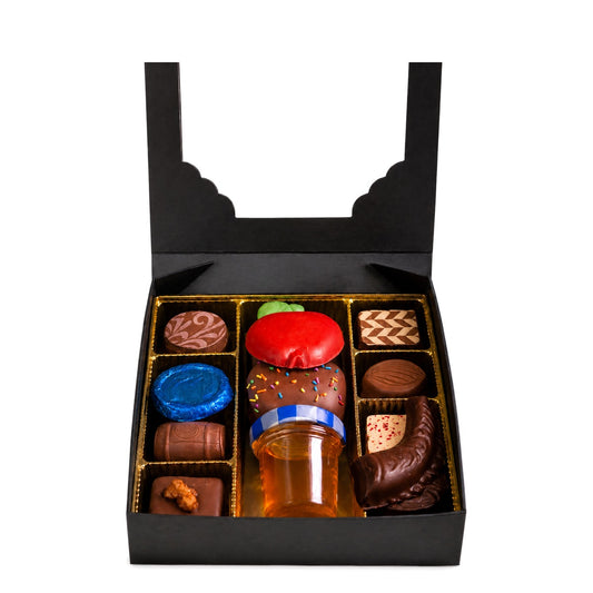Small Rosh Hashanah gift box of chocolates and honey
