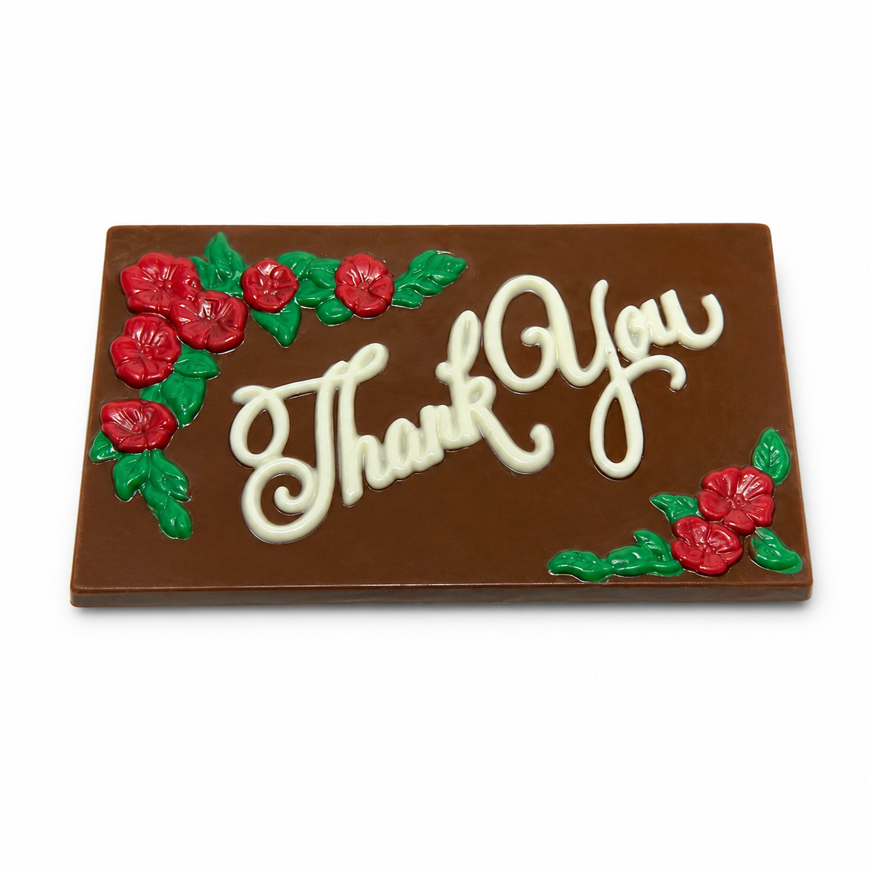 Thank You chocolate plaque with floral details + Handcrafted chocolate gift + The Sweet Tooth North Miami Beach since 1979